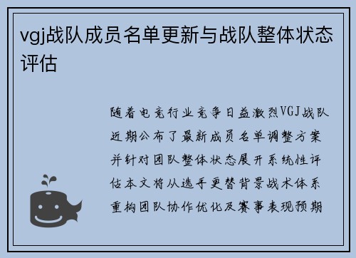 vgj战队成员名单更新与战队整体状态评估