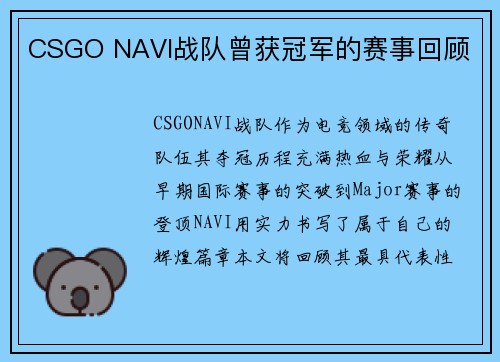 CSGO NAVI战队曾获冠军的赛事回顾