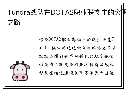 Tundra战队在DOTA2职业联赛中的突围之路