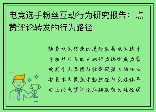 电竞选手粉丝互动行为研究报告：点赞评论转发的行为路径